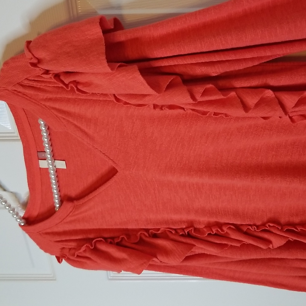 Pilcro Womens V Neck Orange Ruffle Longsleeve Sweater size Small - Picture 5 of 12